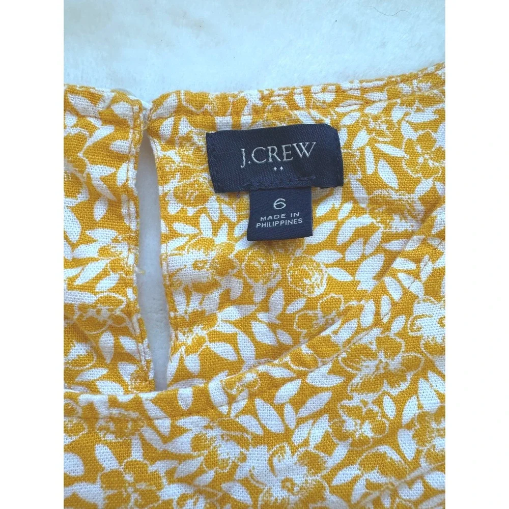 J.Crew Tiered Ditsy Floral Mini Dress Womens 6 Yellow Linen Blend Ruffle Sleeve - Picture 5 of 9